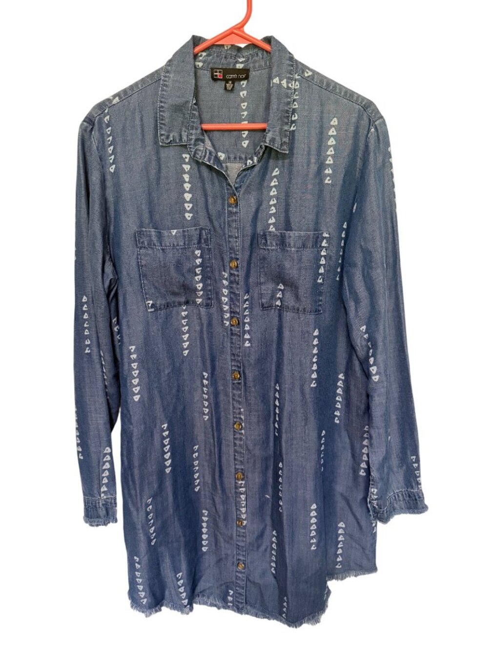 Carre Noir Shirt Dress/Tunic Chambray with Triangle Raw hem Womans 14
